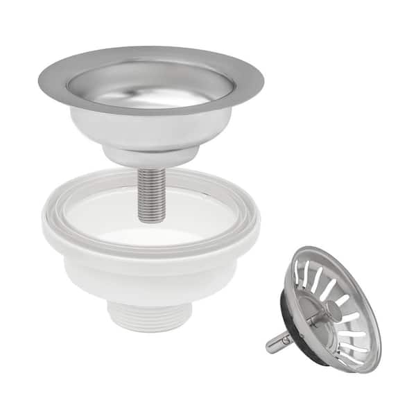 3.5 in. Kitchen Sink Basket Strainer Drain Assembly for Thick Fireclay Sinks in Silver