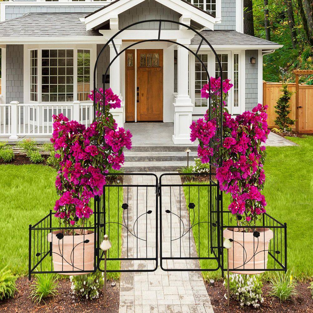 86.6 in. Black Metal Garden Arch Climbing Plants Support Rose Arch Trellis with Gate price history on PriceWatchPro
