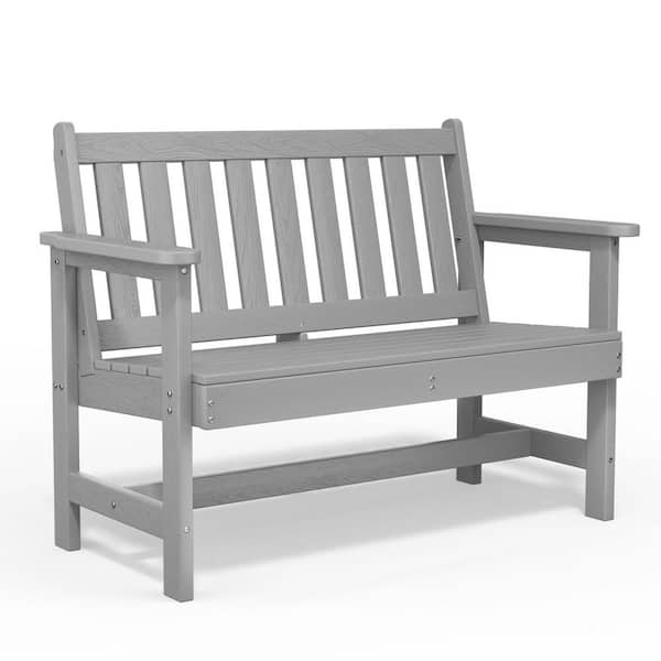Garden Bench All-Weather HDPE 2-Person Plastic Outdoor Bench in Space Gray
