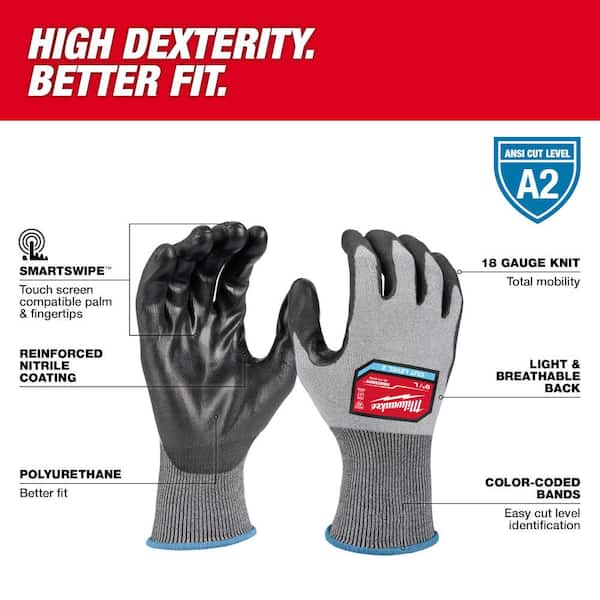 X-Large High Dexterity Cut 2 Resistant Polyurethane Dipped Outdoor & Work Gloves