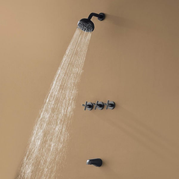 Ami Triple Handle 10-Spray Tub and Shower Faucet 1.8 GPM with 5 in. Shower Head in Matte Black (Valve Included)