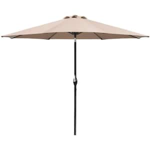 9 ft. Market Outdoor Patio Umbrella Picnic Table Umbrella with Push Button Tilt and Crank in Beige