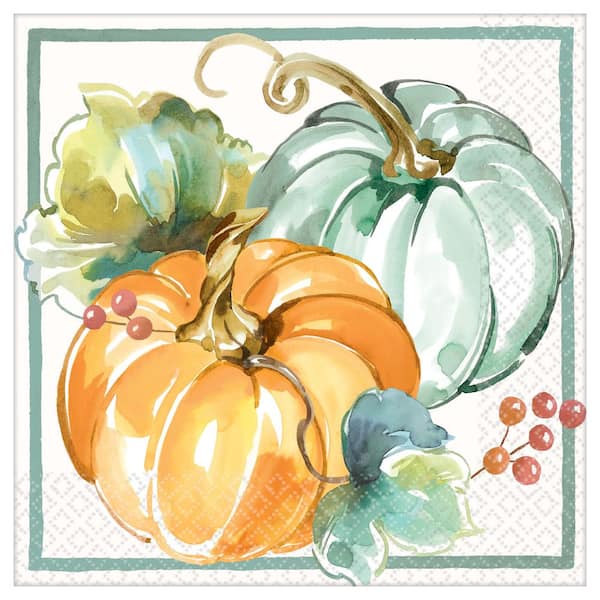 Amscan 6.5 in. x 6.5 in. Fall Multicolor Pastel Muted Autumn Paper Lunch Napkins (5-Pack)