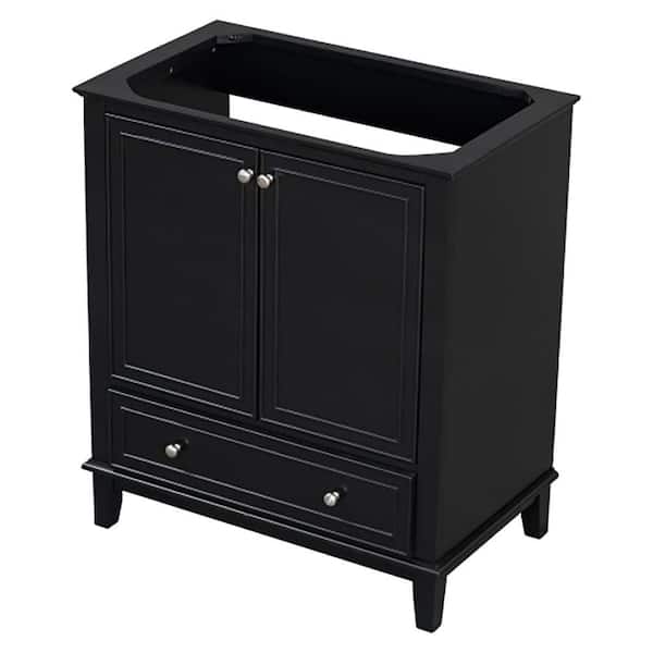 XUJMK 30 in. W Bath Vanity Cabinet without Top in Black, Multi-functional Bathroom Cabinet, Solid Wood Frame, MDF Board