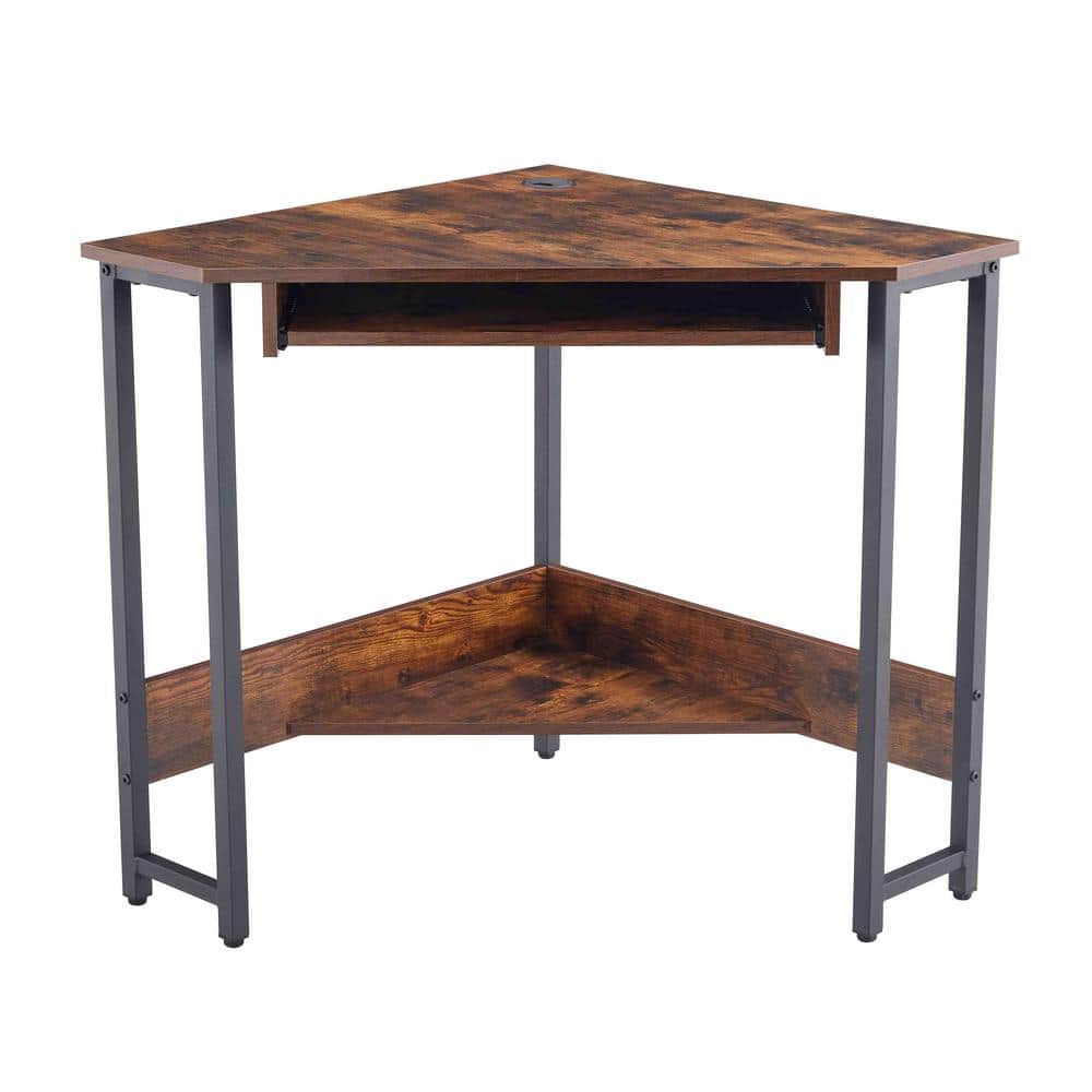 28.34 in. Triangle Brown Computer Desk, Corner Desk With Smooth Keyboard Tr