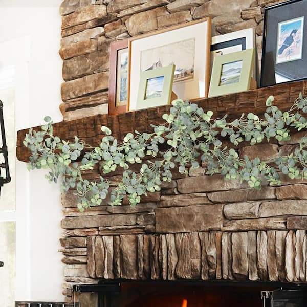 6 ft. Frosted Green Artificial Eucalyptus Leaf Vine Hanging Plant Greenery Foliage Garland (Set of 2)