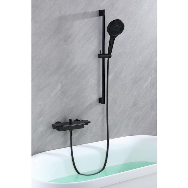 Waterfall Wall Mount Faucet set Single Handle 2 -Spray Tub and Shower Faucet 10.57 GPM in Matte Black Valve Included
