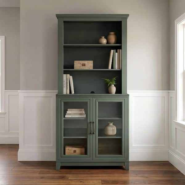 Bedford Modular Fern Green Frame/Gunmetal Hardware 79.25 in. Accent Cabinet w/4 Shelves and Soft-Close Doors