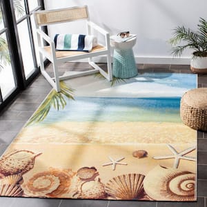 Barbados Gold/Blue 3 ft. x 5 ft. Novelty Nautical Indoor/Outdoor Patio  Area Rug