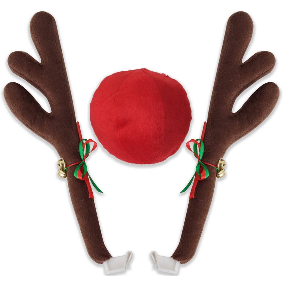 Kitchnexus LED Lighted Reindeer Antler Car Costume Kit with Jingle Bells Decorations Accessories