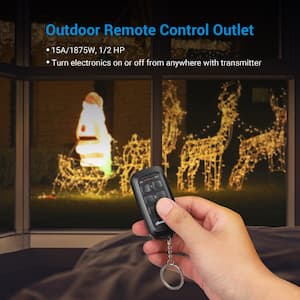 Outdoor Indoor Wireless Remote Control Outlet with 2 Remotes, 3-Prong Remote Plug Weatherproof