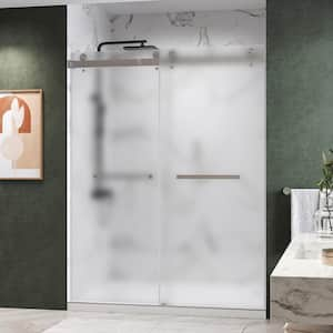 Catalyst 60 in. W x 76 in. H Double Sliding Frameless Shower Door in Brushed Nickel with 3/8 in. Obscure Glass