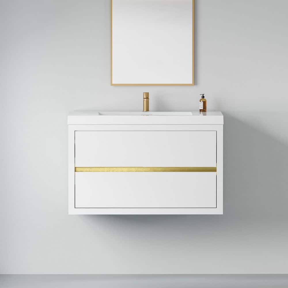 36 in. Wall-Mounted Bath Vanity Floating Bathroom Storage Cabinet in Glossy
