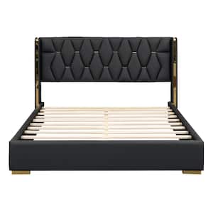 Black Wood Frame Queen PU Upholstered Platform Bed with Headboard