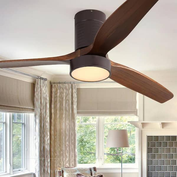 52 in. Indoor/Outdoor Brown Ceiling Fan Integrated LED with Light Kit and Remote Control