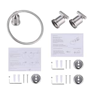 3-Piece Stainless Steel Bathroom Hardware Set Including Towel Ring and 2 Robe Hooks in Brushed Nickel