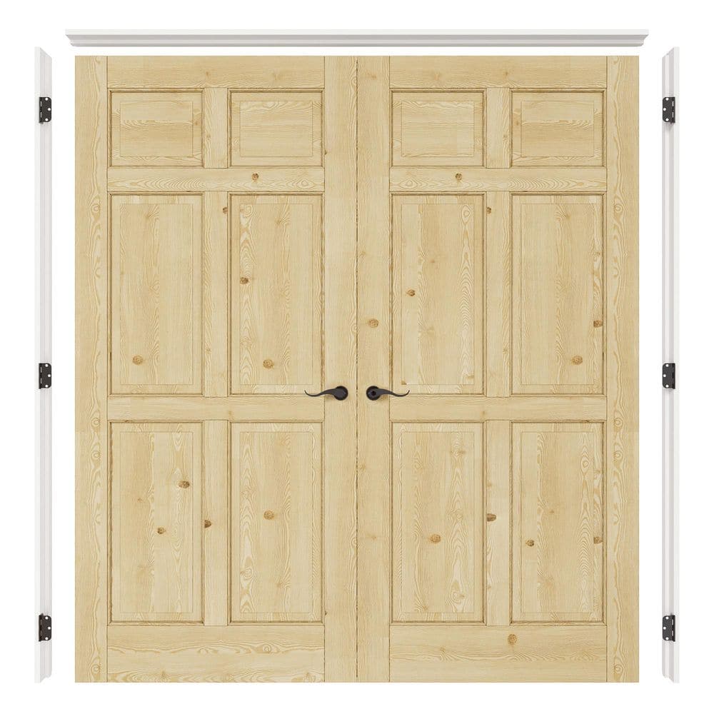 72 in. x 80 in. 6-Panel Universal Solid Core Unfinished Pine Wood Double Prehung Interior Door+ Quick Assemble Jamb price history on PriceWatchPro