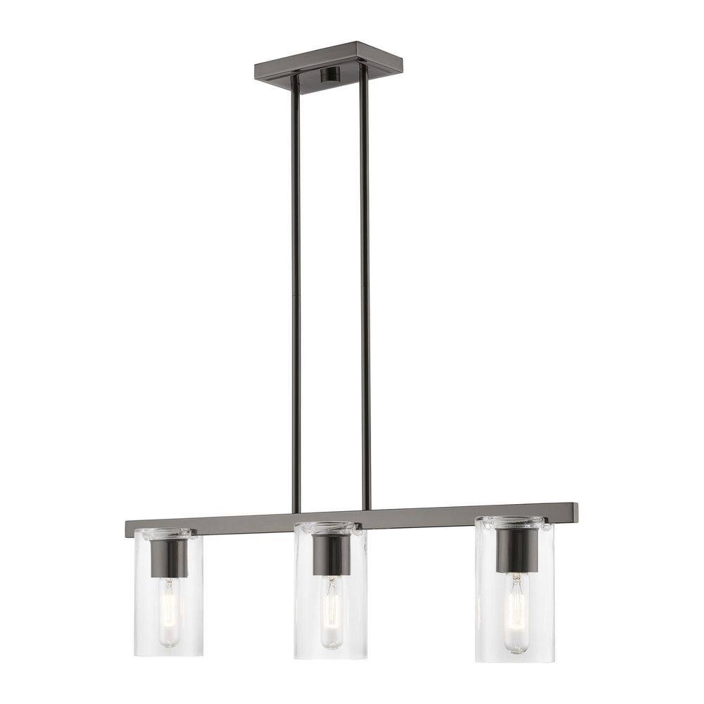 Clarion 30'' Black Chrome Linear Chandelier with Clear Glass Shades