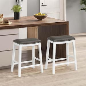 26 in. Gray Wood Bar Stool with Upholstered Seat (Set of 2)