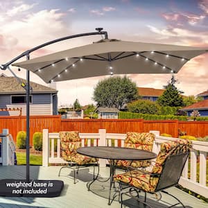 8.2 ft. x 8.2 ft. Outdoor Cantilever Umbrella, Square 32 Solar LED Lights, Hanging Lighted Umbrella in Taupe