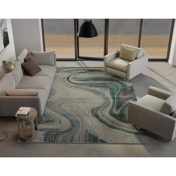Arte Teal 5 ft. x 8 ft. Watercolor Modern Area Rug