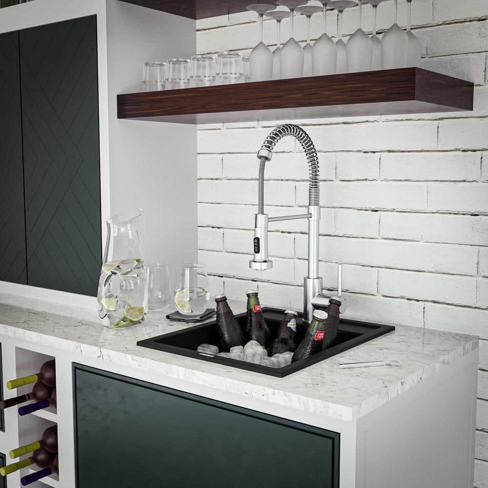 Black Quartz Composite Single Bowl Drop-In Kitchen Sink