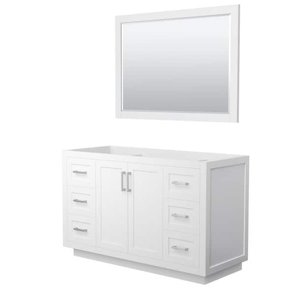 Wyndham Collection Miranda 53.25 in. W x 21.75 in. D x 33 in. H Single Sink Bath Vanity Cabinet without Top in White with 46 in. Mirror
