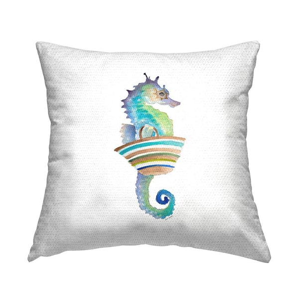 Stupell Industries Blue Ombre Seahorse Aquatic Beach Animal Multi-Color Square Outdoor Throw Pillow