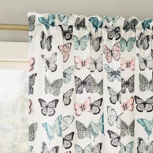 Magdalena Butterfly Print Blue Polyester 54 in. W x 63 in. L Rod Pocket Room Darkening Curtain (Single Panel)