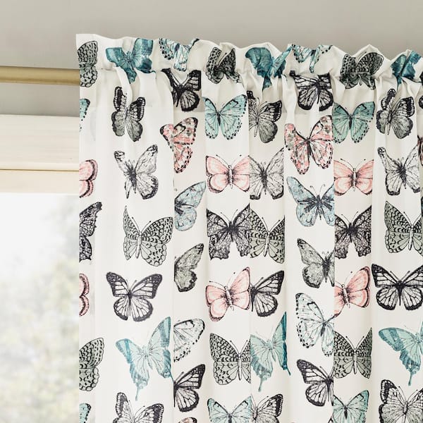 No. 918 Magdalena Butterfly Print Blue Polyester 54 in. W x 84 in. L Rod Pocket Room Darkening Curtain (Single Panel)