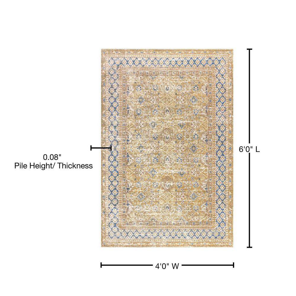 Stirling Blue and Gold 4' x 6' Synthetic Area Rug