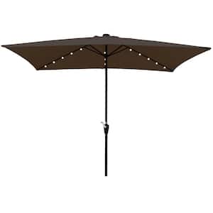 10 ft. Powder Coated Aluminum Rectangular Outdoor Market Patio Umbrella with Brown and Black Crank Button Tilt System