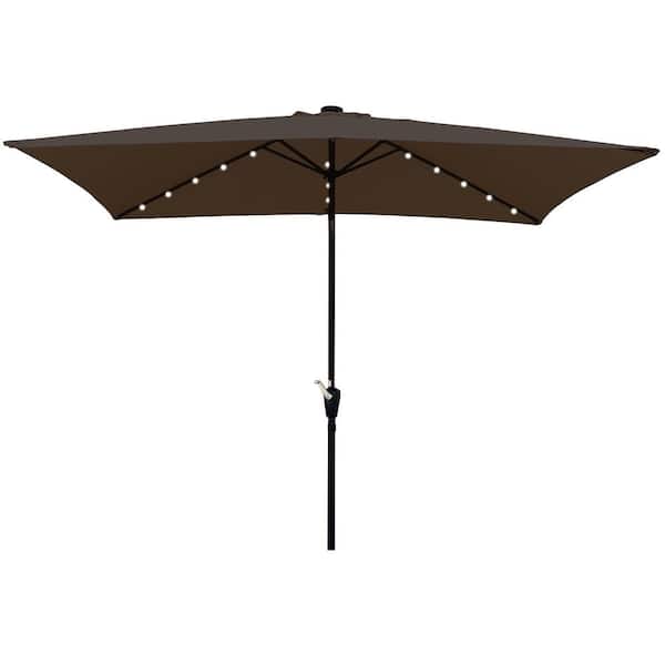 Unbranded 10 ft. Powder Coated Aluminum Rectangular Outdoor Market Patio Umbrella with Brown and Black Crank Button Tilt System