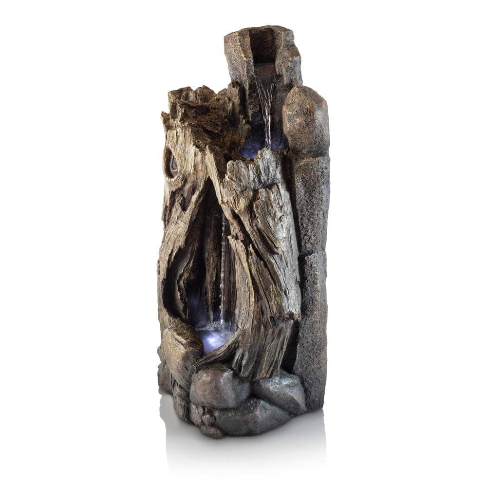 52" Taupe Resin Waterfall Tree Trunk Fountain with LED Lights