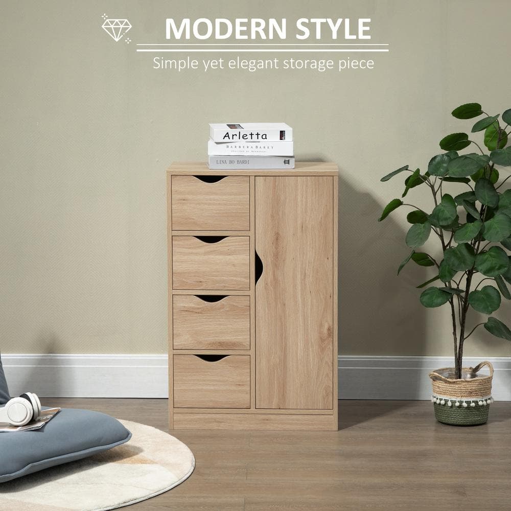 Elegant Oak Freestanding Cabinet with 4 Drawers for Living Room