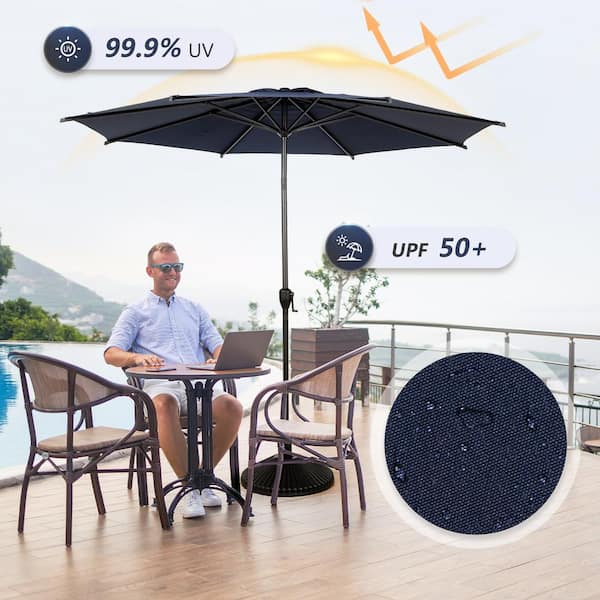 Abba Patio Lyon 11 ft. Steel Market Horizontal Tilt Patio Umbrella in Dark Blue