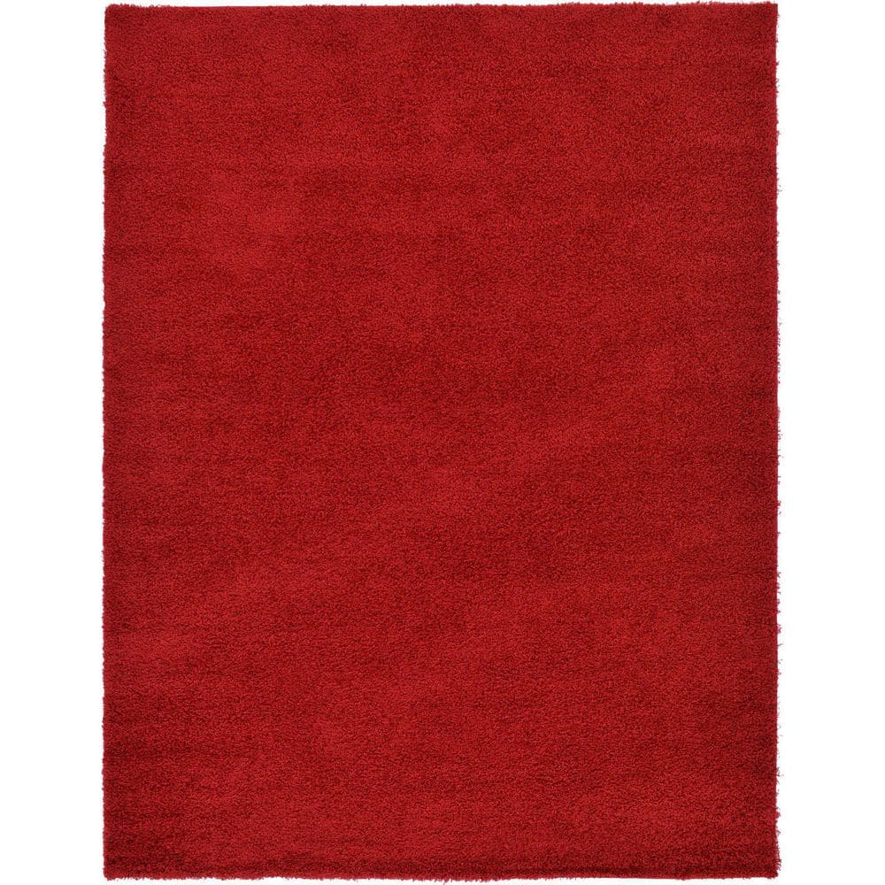 Unique Loom Solid Shag Cherry Red 9 ft. x 12 ft. Area Rug 3127961 The