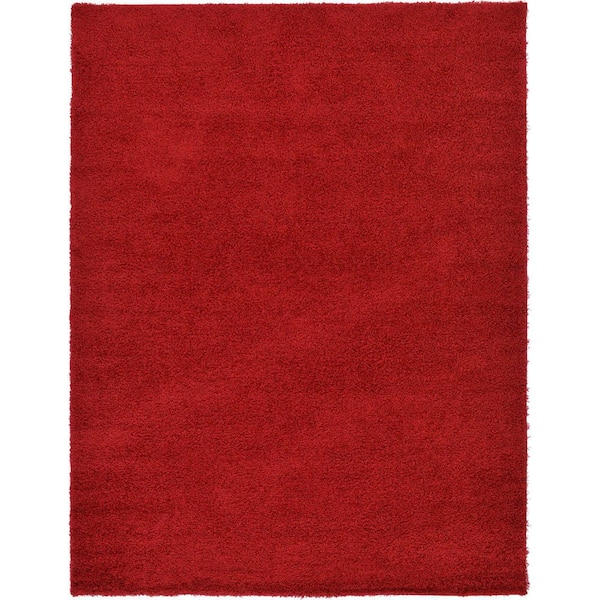 Unique Loom Solid Shag Cherry Red 9 ft. x 12 ft. Area Rug