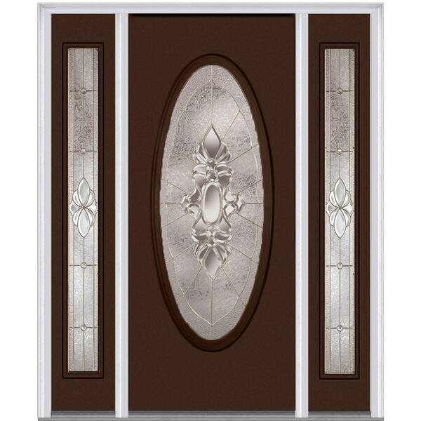 MMI Door 60 in. x 80 in. Heirloom Master Right-Hand Inswing Oval Lite Decorative Painted Steel Prehung Front Door with Sidelites