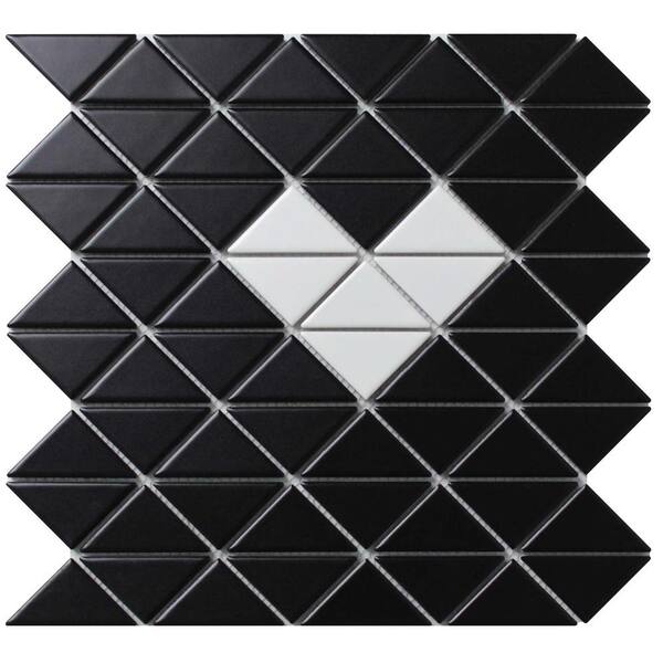 Merola Tile Tre Heart Matte Black with White 10 in. x 10-1/4 in. x 6 mm Porcelain Mosaic Tile