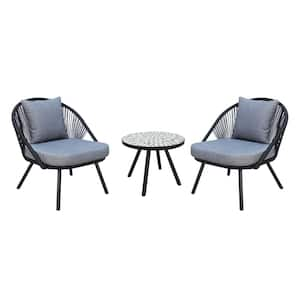 Chillon 3-Piece Metal Round Outdoor Bistro Set with Gray Cushions