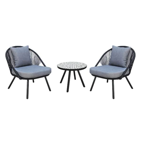 MADE 4 HOME Chillon 3-Piece Metal Round Outdoor Bistro Set with Gray Cushions