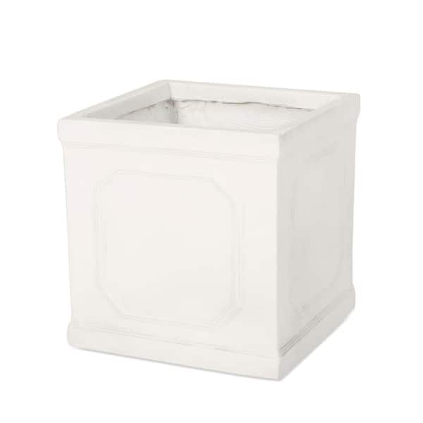 Noble House Wilbert 14 in. Tall Antique White Concrete Outdoor Patio Lightweight Planter