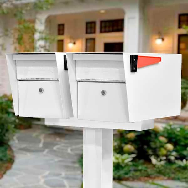 Mail Manager X2 Locking Mailbox Combo Kit with In-Ground Post, Alpine White, 2 Compartment High Security Cluster