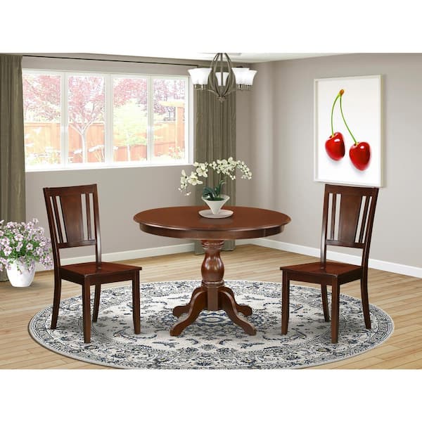 East West Furniture 3-Piece Mahogany Finish Solid Wood Top - Dining Room Set - Seats 4