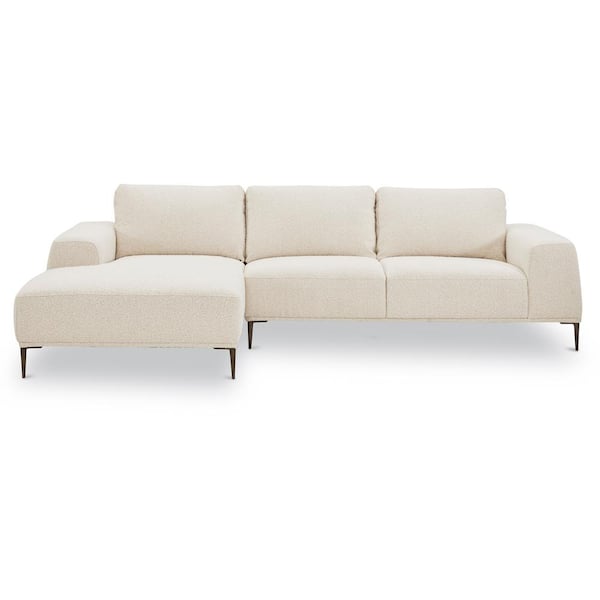 Poly and Bark Rue Left-Facing Sectional Sofa in Crema White Boucle