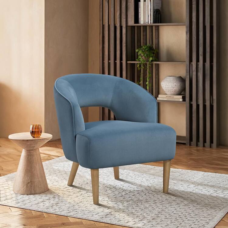 Lazzara Lillia Blue Velvet Upholstery Accent Arm Chair