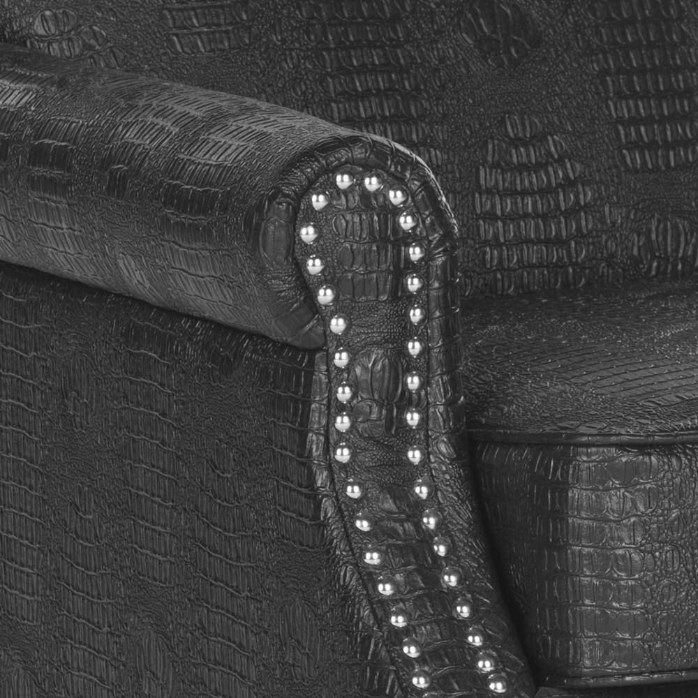 Black Crocodile Leather and Wood Accent Chair