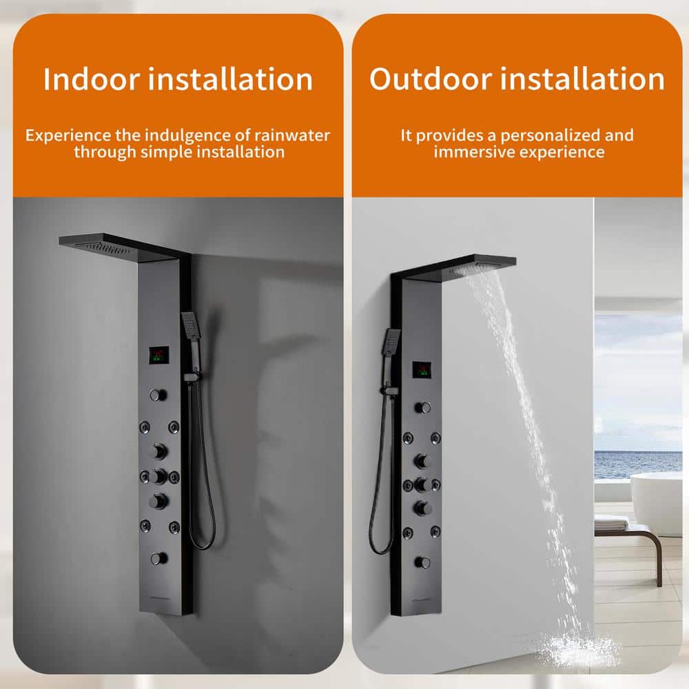 Matte Black 59'' Multi-Function Shower Panel System