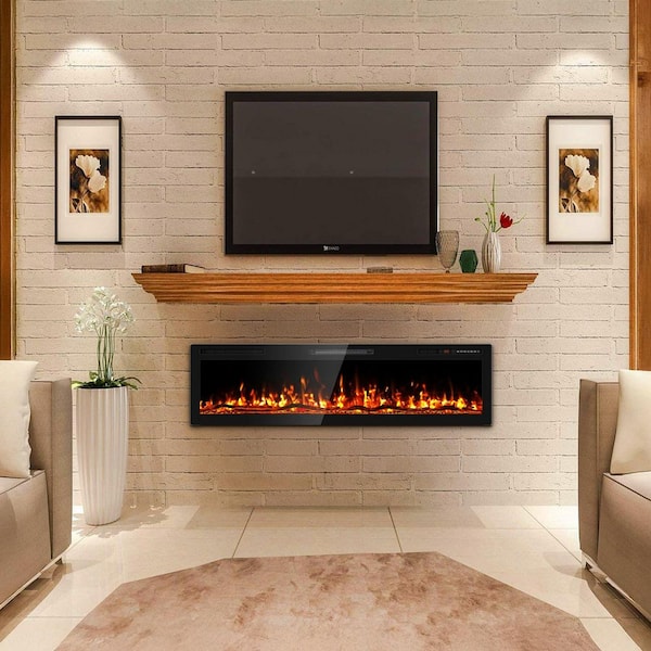 60 in. Wall Mount Metal Smart Electric Fireplace in Black, 750/1500W, 5100BTU, Remote, 2-heating Settings, 1-8H Timer